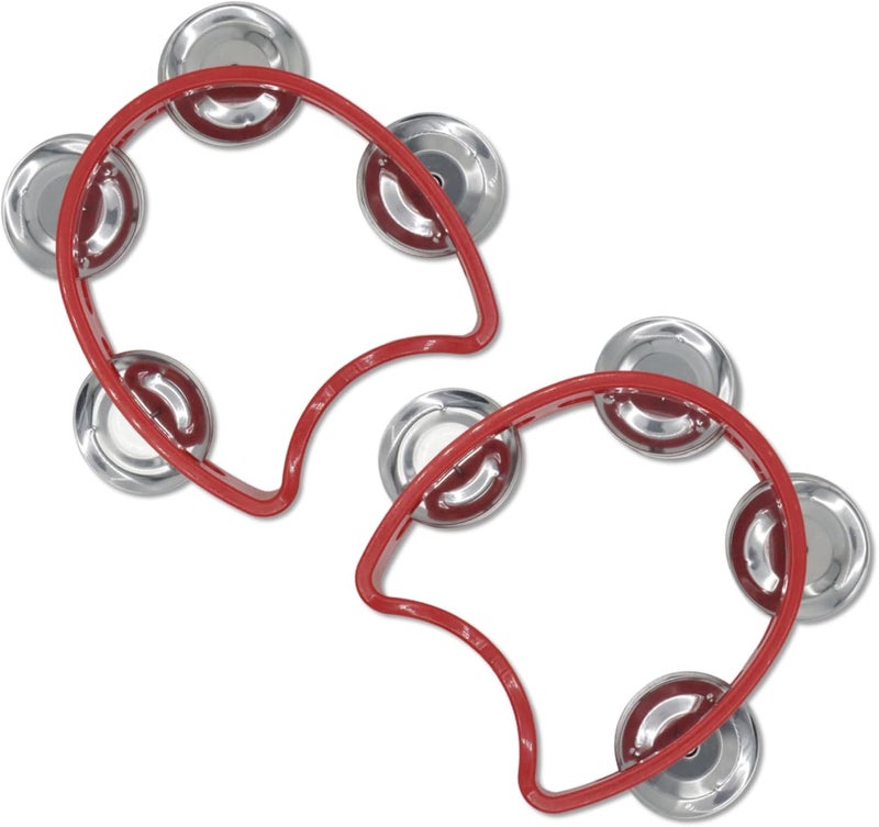 CashBeat 2-Pack Red Handheld Tambourines with 4 Jingle Bells Each, Mini Plastic Half-Moon Percussion Instruments for Adults, School Music Class, Band and Party - Image 1